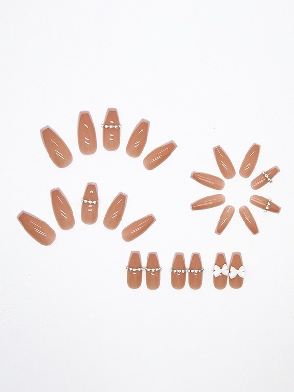 24pcs Rhinestone Bow Pattern Press On Nails