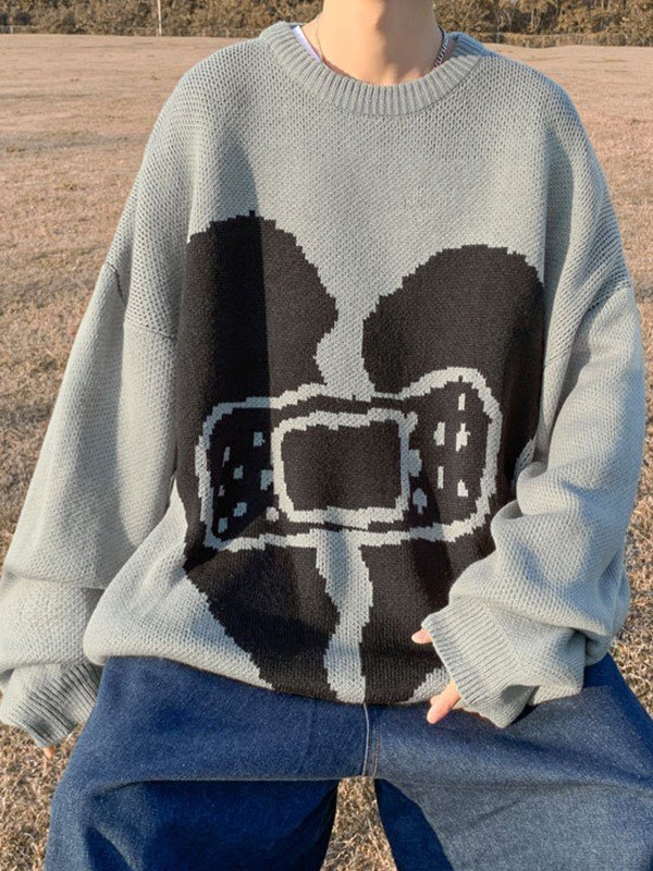 Men’s Heart Jacquard Pullover Sweater