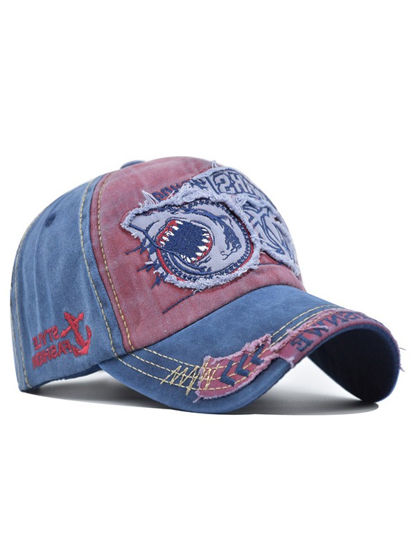 Vintage Shark Embroidered Distressed Baseball Cap