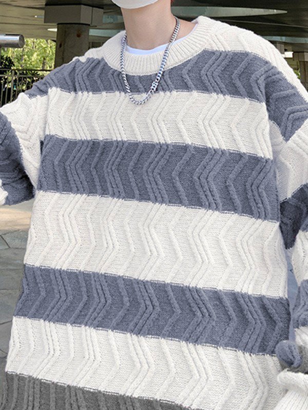 Men’s Textured Striped Pullover Sweater