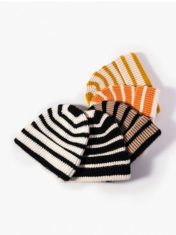 Vintage Striped Knitted Beanie Hat