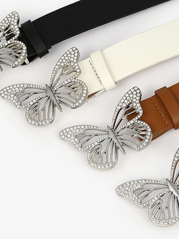 Rhinestone Butterfly Pu Leather Belt