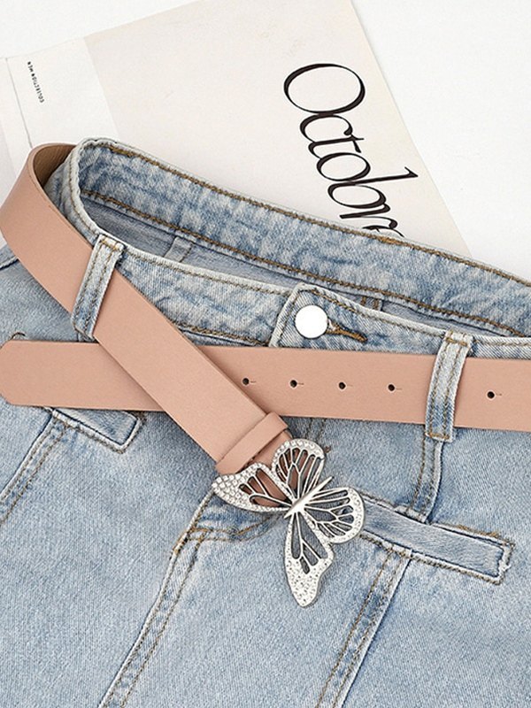 Rhinestone Butterfly Pu Leather Belt