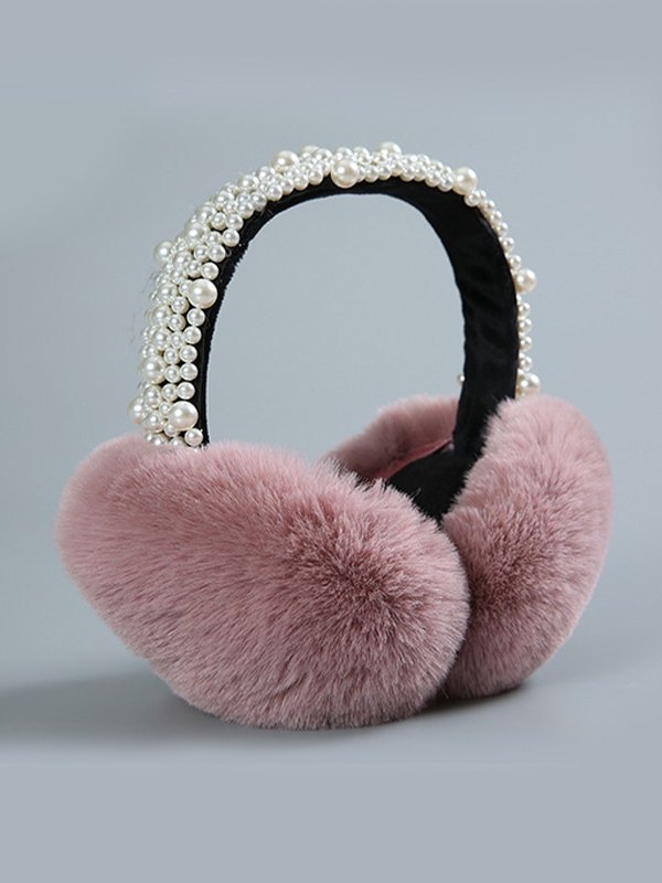 Faux Pearl Embellished Fuzzy Earmuffs