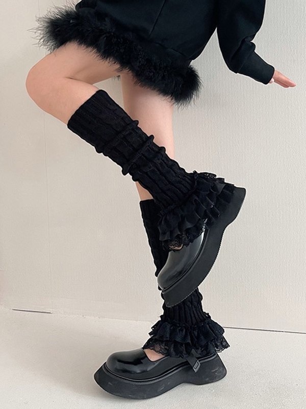 Ruffle Lace Cable Knit Leg Warmer