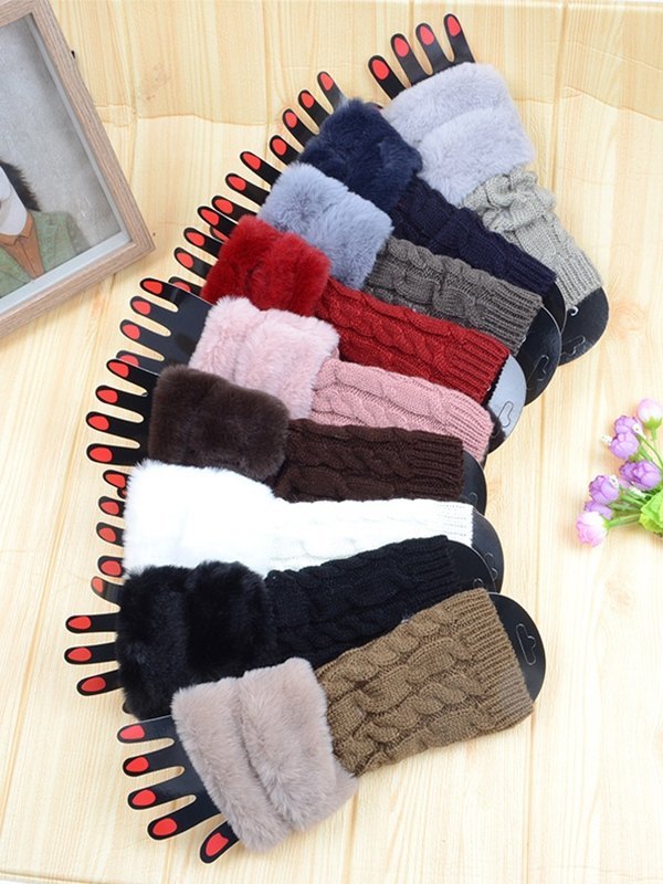 Faux Fur Trim Cable Knit Fingerless Gloves