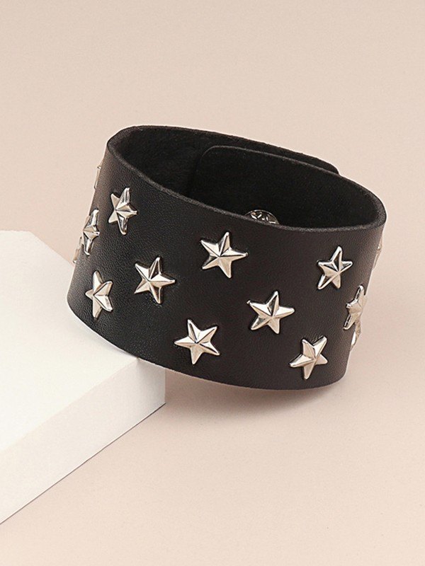 Punk Chunky Star Pu Leather Bracelet
