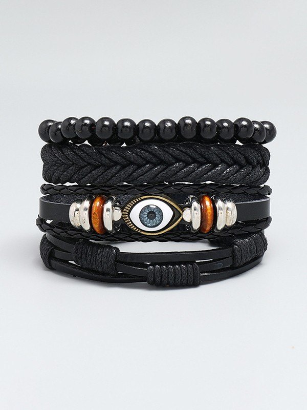 4pcs Boho Braided Pu Leather Bracelet Set