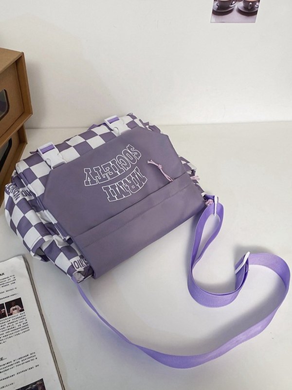Buckle Strap Checkered Nylon Crossbody Bag
