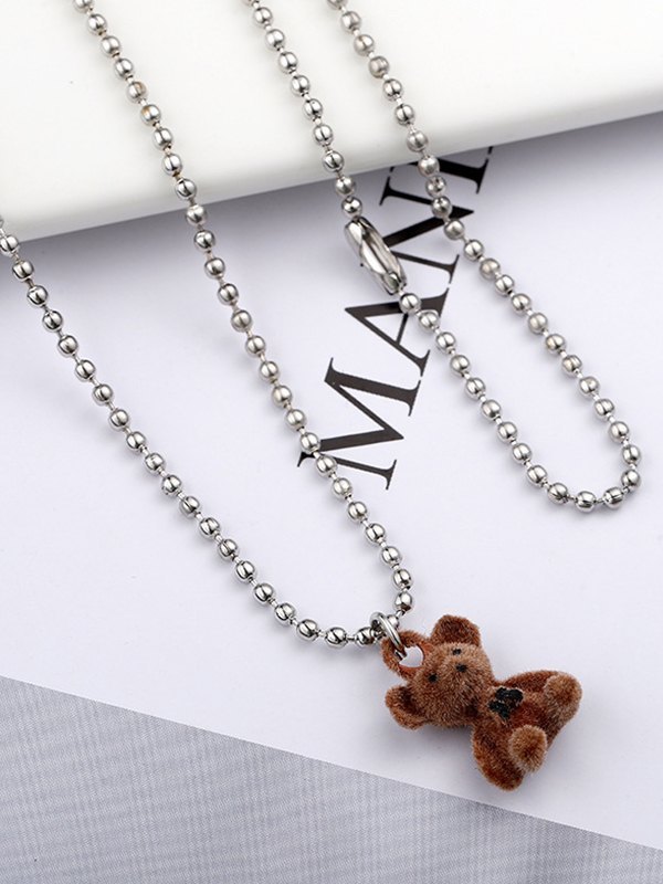 Cartoon Bear Pendant Beads Long Necklace