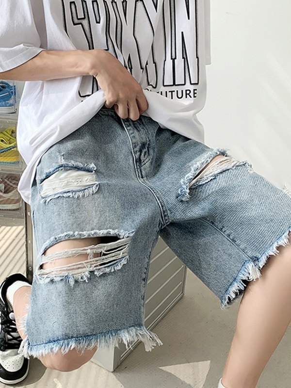 Men’s Vintage Distressed Ripped Denim Shorts