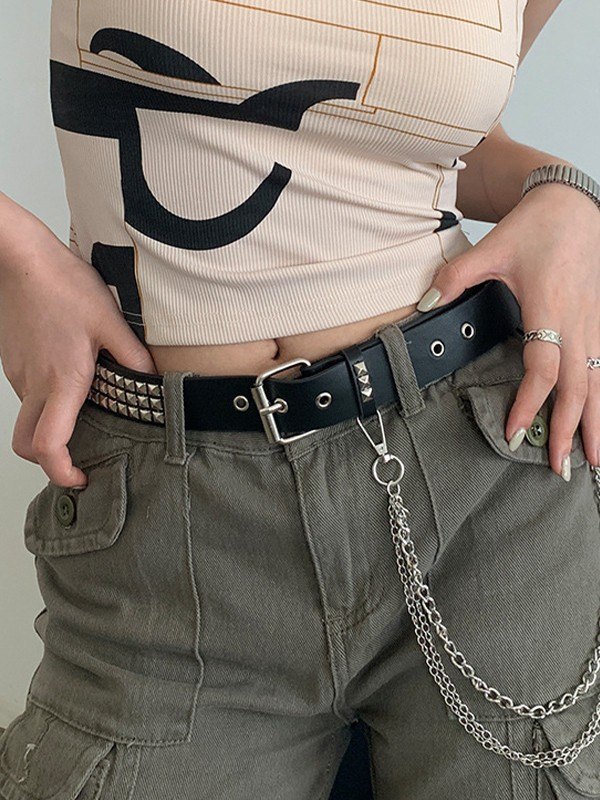 Detachable Chain Rivet Pu Leather Belt