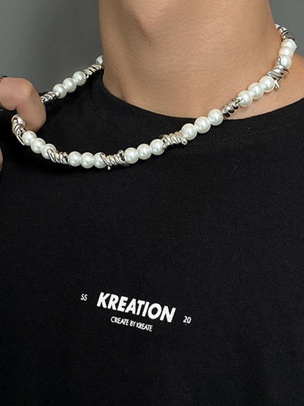 Men’s Punk Faux Pearl Necklace