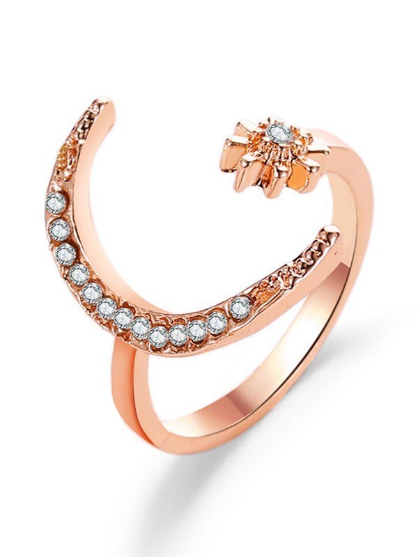 Rhinestone Crescent Moon Cuff Ring