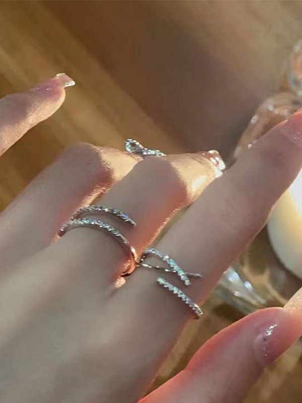 3pcs Rhinestone Cuff Ring Set