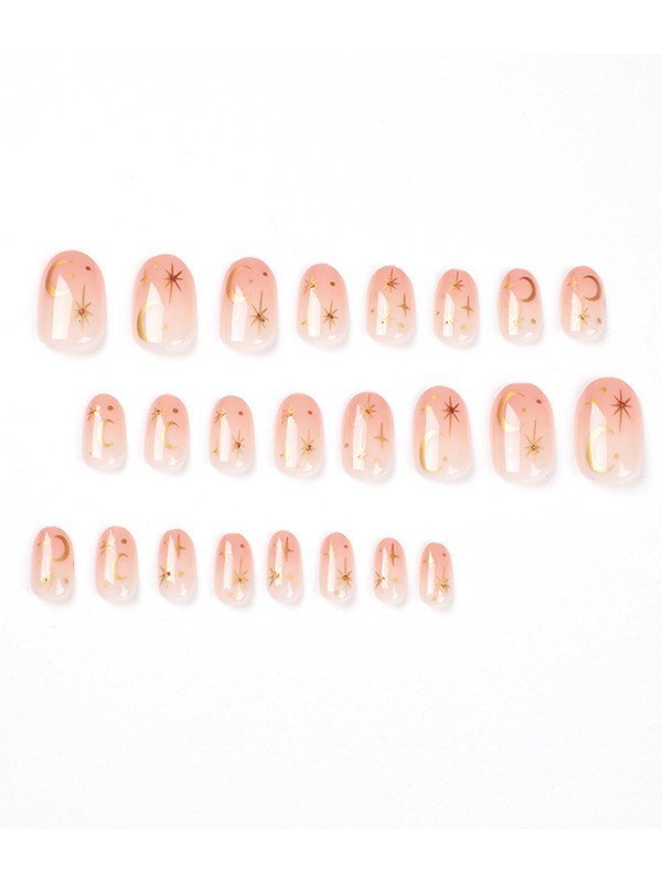 24pcs Crescent Moon Star Pattern Press On Nails