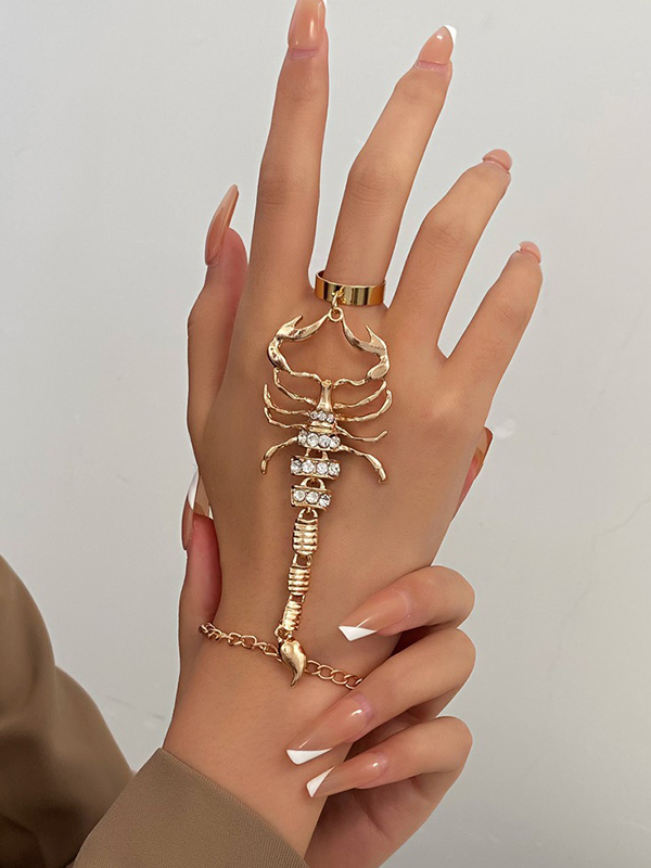 Rhinestone Scorpion Bracelet Finger Ring
