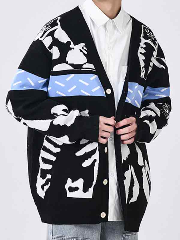 Men’s Cartoon Print V Neck Sweater