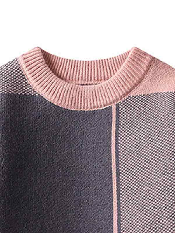 Men’s Contrast Color Checkered  Sweater