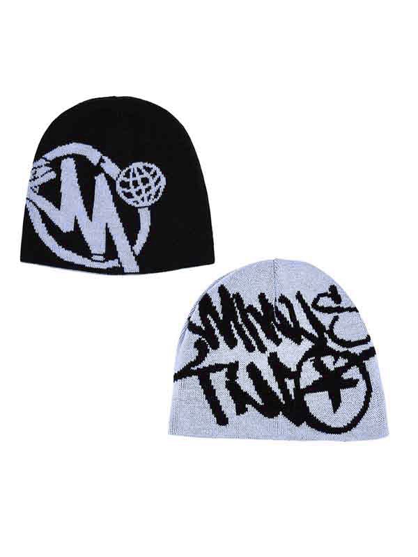 Contrast Color Print Beanie Hat