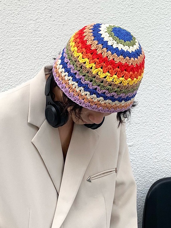 Rainbow Color Crochet Knitted Hat