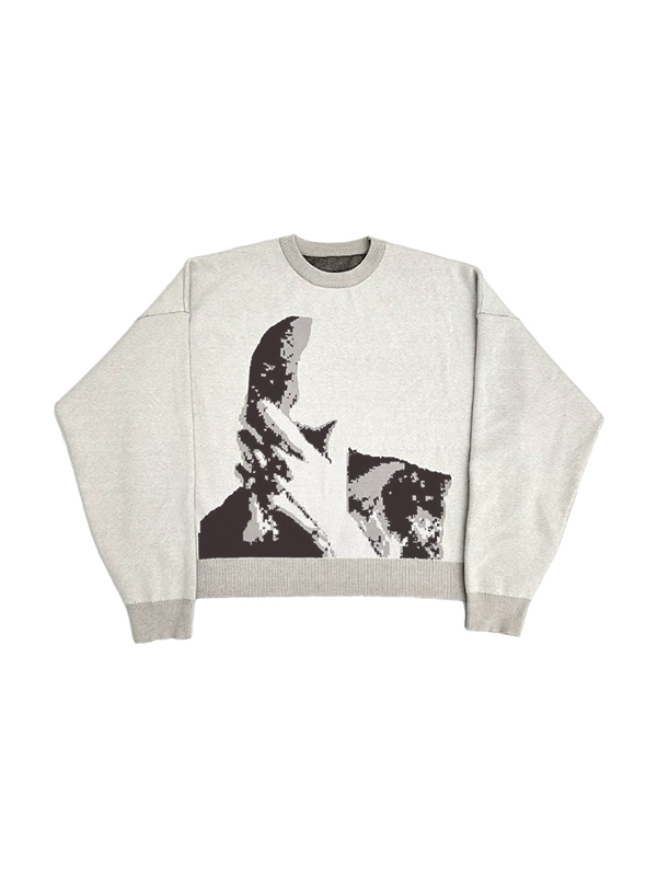Men’s Abstract Print Crew Neck Loose Sweater