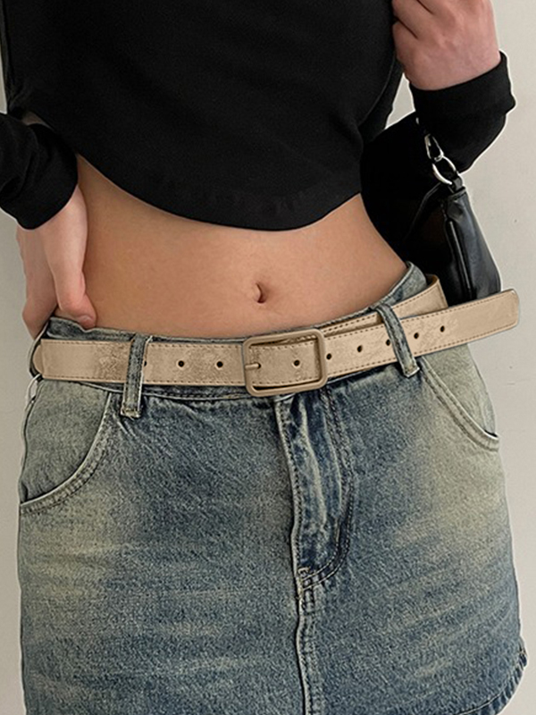 Solid Color Crack Design Buckle Belt