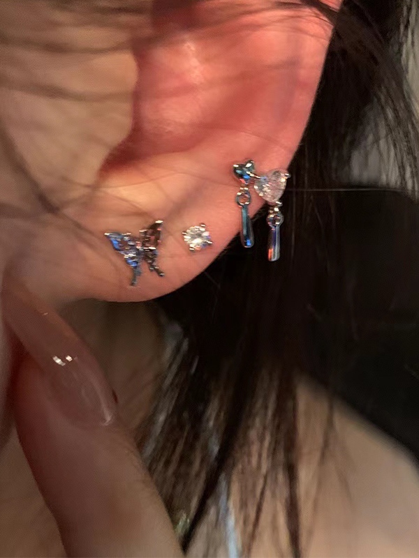 6pcs Shiny Butterfly Heart Diamond Stud Earring