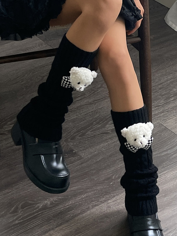 Twist Design Bear Decor Knit Leg Warmer