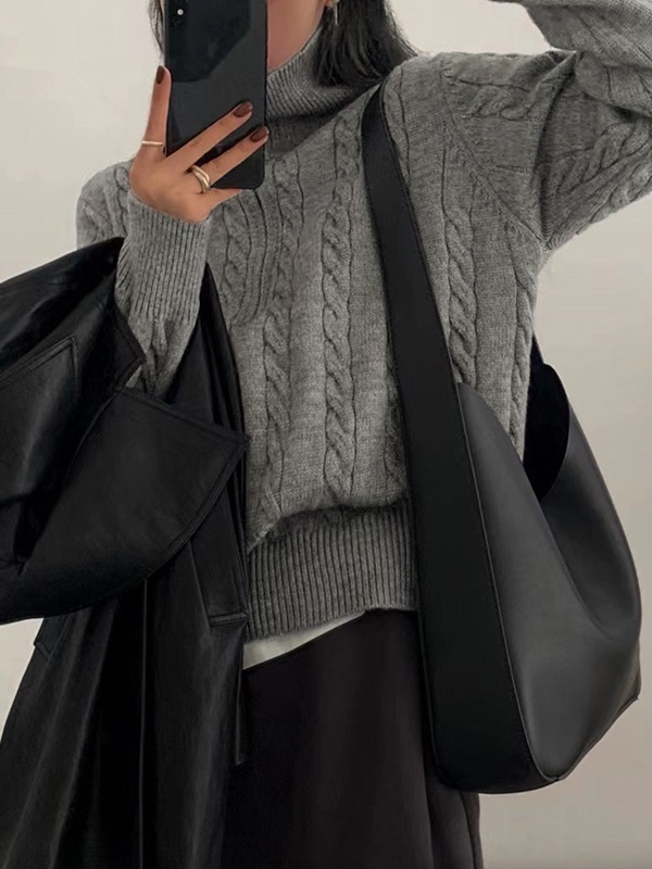 Vintage Lapel Neck Cable Half Zip Knit Sweater