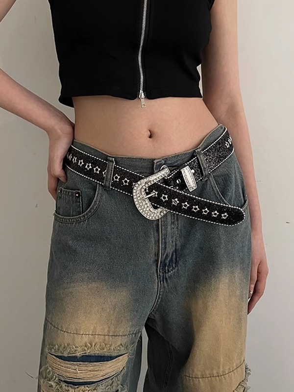 Y2K Sequin Rhinestone Buckle Belt