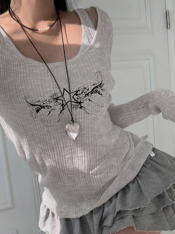 Vintage Star Print Two Piece Long Sleeve Knit