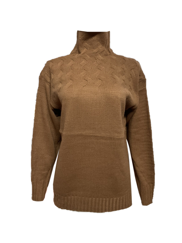 Solid Cable Knit Splice Turtleneck Sweater