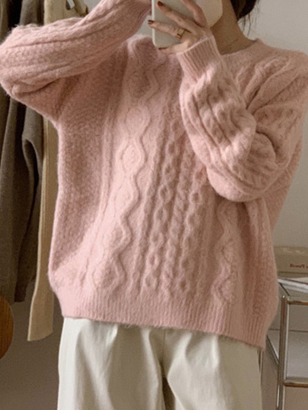 Solid Cable Knit Pullover Sweater