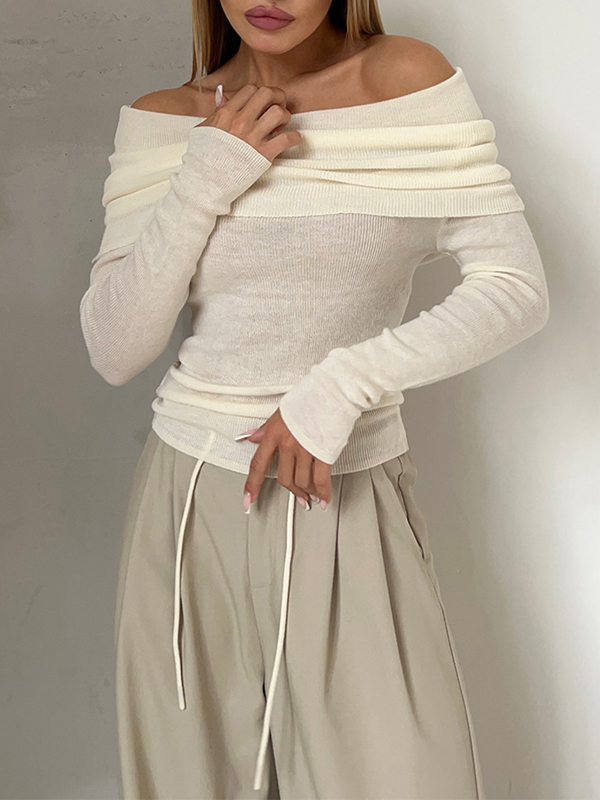 Solid Off Shoulder Slim Sweater