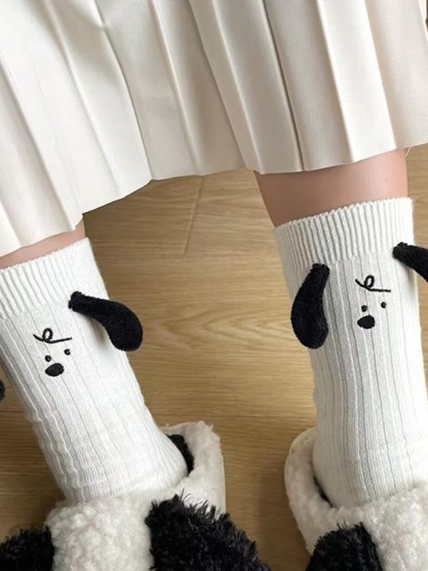 Three Dimensional Puppy Ear Embroidered Socks