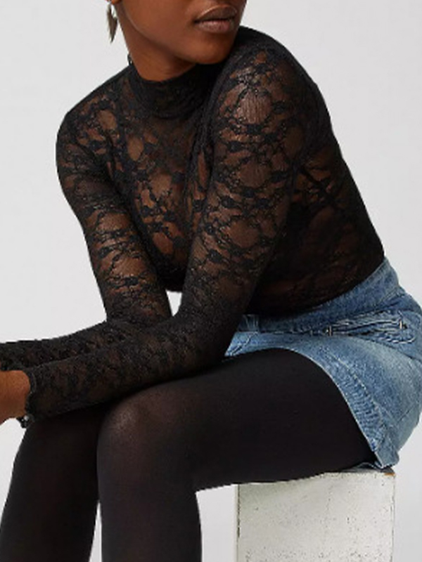 All Over Lace Mock Neck Long Sleeve Tee