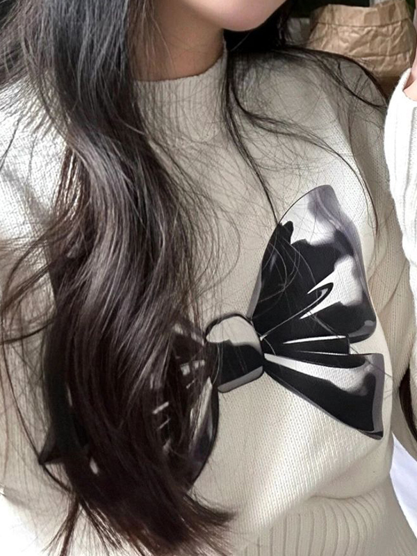 Vintage Bow Print Button Knit Sweater