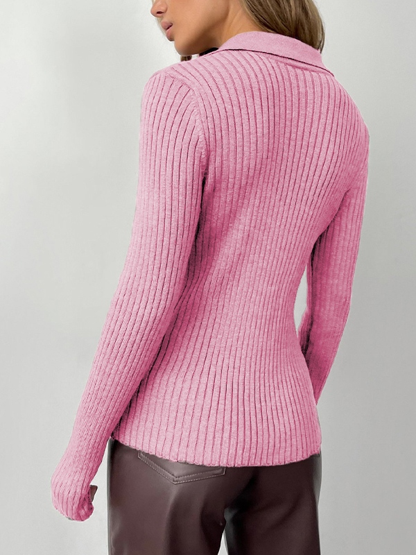 Solid V Neck Ribbed Sweater