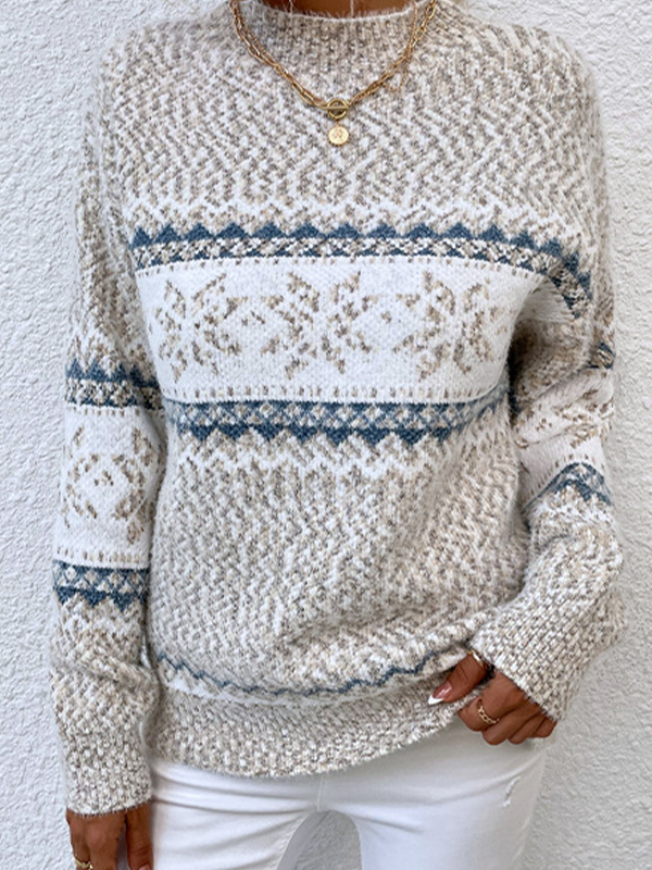 Snowflake Jacquard Mock Neck Sweater