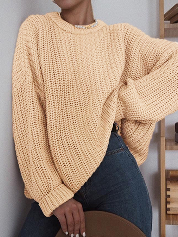 Solid Crew Neck Knit Sweater