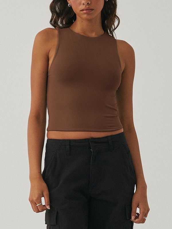 Solid Crew Neck Cropped Tank Top
