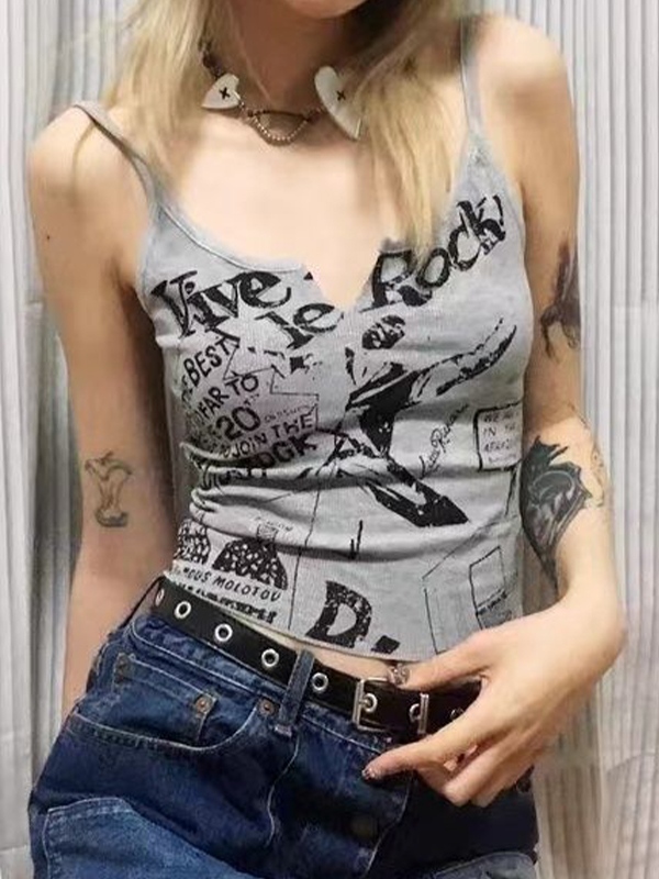 Graffiti Print Notched Neck Cami Top