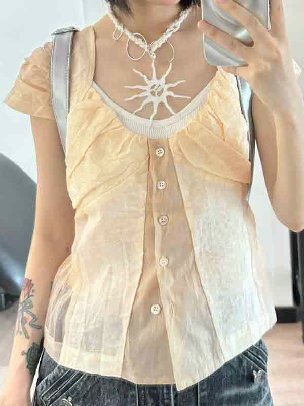 Retro Contrast Color Stitching Short Sleeves Shirts