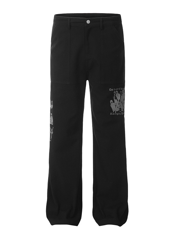 Men’s Retro Pattern Casual Straight Leg Pants