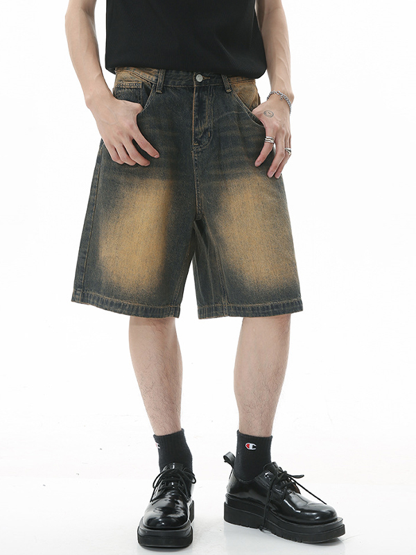 Men’S Retro Loose Distressed Denim Shorts