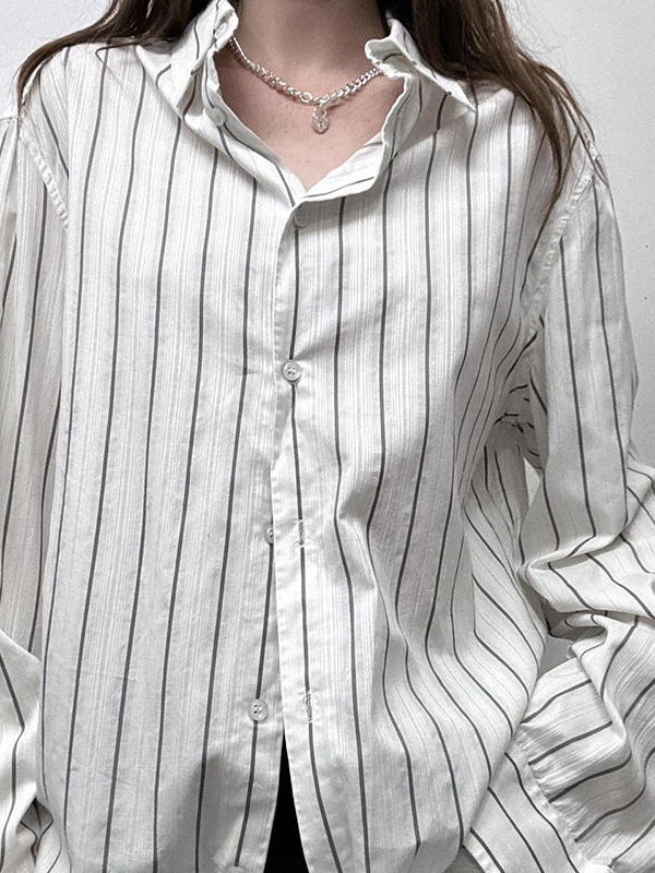 Striped Loose Casual Simple Long Sleeves Shirts